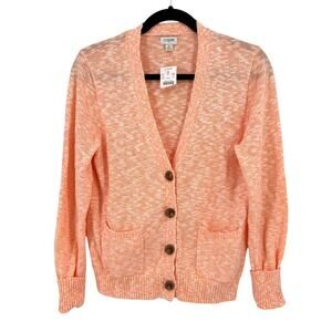 J.Crew Marled Peach Cardigan Sweater Button Front Pockets Womens Sz Medium